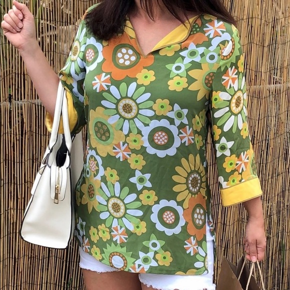 Bob Mackie Flower Child Dress Green/Yellow - Picture 3 of 5